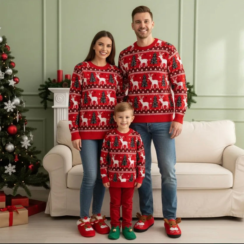 Christmas Reindeer Wool Sweater for Parents and Children