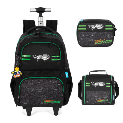 Kit Mochila De Rodinha E Costas + Lancheira Térmica + Estojo Box do Hot Wheels Skate
