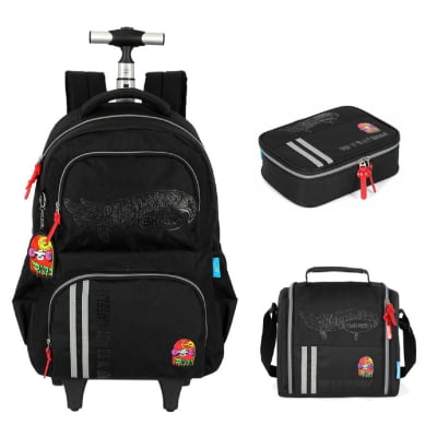 Kit Mochila De Rodinha E Costas + Lancheira Térmica + Estojo Box do Hot Wheels Skate Cinza