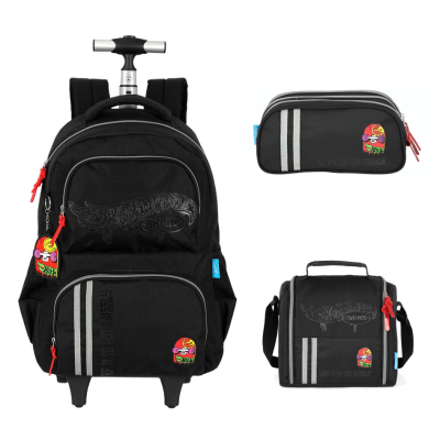 Kit Mochila De Rodinha E Costas + Lancheira Térmica + Estojo Triplo do Hot Wheels Skate Cinza
