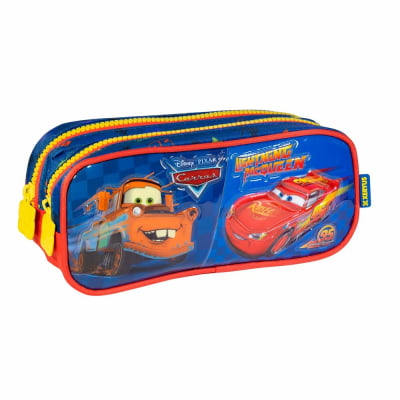 Kit Mochila de Rodinhas Escolar Tam.16 + Lancheira Térmica + Estojo Duplo do Relâmpago McQueen